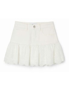 Dievčenská rifľová sukňa Desigual biela farba, mini, áčkový strih