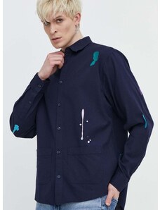 Bavlnená košeľa Desigual IAN pánska, tmavomodrá farba, regular, s klasickým golierom, 24SMCW15