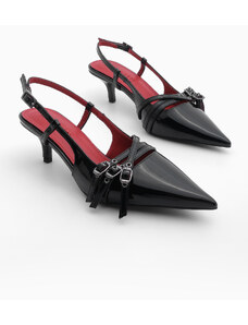 Marjin Dámske klasické topánky na podpätku so špicatou špičkou a tenkým podpätkom Lefar, čierna lakovaná koža