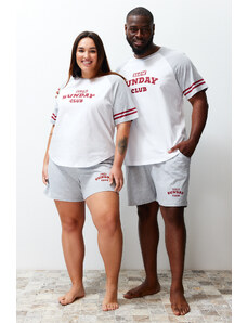 Trendyol Grimelange Raglan Sleeve Printed Couple Knitted Plus Size Pajama Set with Shorts