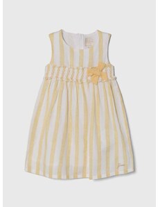 Ľanové šaty pre deti Guess žltá farba, mini, áčkový strih