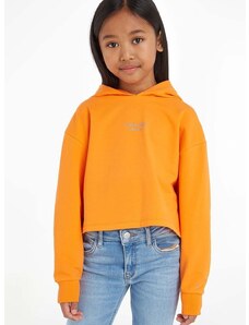 Detská mikina Calvin Klein Jeans oranžová farba, s kapucňou, s potlačou
