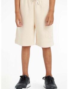 Detské krátke nohavice Calvin Klein Jeans béžová farba, nastaviteľný pás