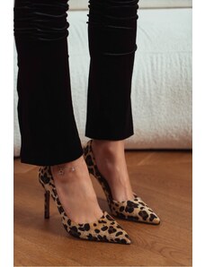 NİŞANTAŞI SHOES Dámske ihličkové leopardie semišové špičaté topánky