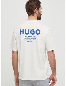 Bavlnené tričko Hugo Blue pánsky,béžová farba,s potlačou,50509776
