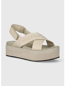 Sandále Calvin Klein Jeans FLATFORM SANDAL SLING IN MR dámske, béžová farba, na platforme, YW0YW01362,