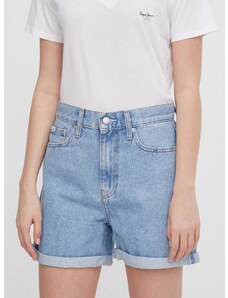 Rifľové krátke nohavice Calvin Klein Jeans dámske,jednofarebné,vysoký pás,J20J222800
