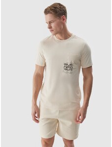 4F Pánske regular tričko s potlačou z organickej bavlny - béžové