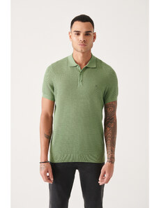Avva Pánske vodovo zelené tričko s pólom s textúrou, rebrovaný úplet Regular Fit