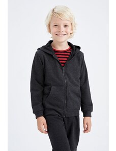 DeFacto Chlapčenský antracitový školský sveter s kapucňou