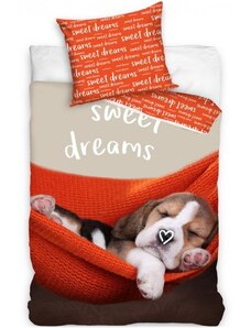TipTrade (CZ) Bavlnené posteľné obliečky šteniatko - motív Sweet dreams - 100% bavlna - 70 x 90 cm + 140 x 200 cm