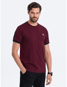 Ombre Clothing Jedinečné bordové tričko s nášivkou V2 S1632