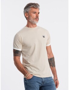 Ombre Clothing Jedinečné krémové tričko s nášivkou V7 S1632