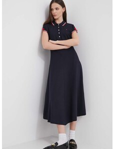 Šaty Tommy Hilfiger tmavomodrá farba,midi,áčkový strih,WW0WW41269