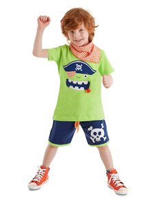 Denokids Sada 3d zelených detských tričiek Pirate Shorts Bandana