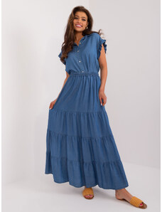 Fashionhunters Navy blue flared skirt with ruffles
