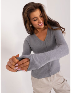 N.EVERY DAY Dámsky sivý klasický pletený sveter s gombíkmi