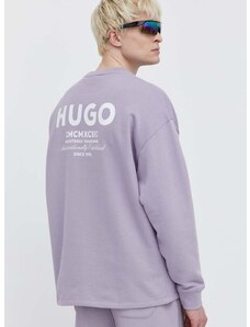 Bavlnená mikina Hugo Blue pánska,fialová farba,s potlačou,50510732