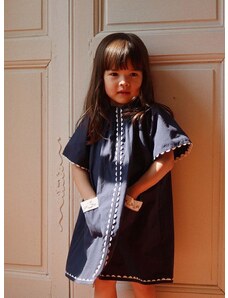 Dievčenské bavlnené šaty Konges Sløjd tmavomodrá farba, mini, áčkový strih