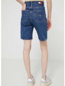 Rifľové krátke nohavice Tommy Jeans dámske,jednofarebné,vysoký pás,DW0DW17634