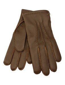 Carlsbad Hat Co. Pánske hnedé ručne šité kožené rukavice z jelenia kože - kašmírová podšívka