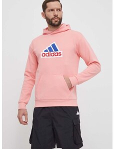 Mikina adidas pánska, ružová farba, s kapucňou, s nášivkou, IS9597