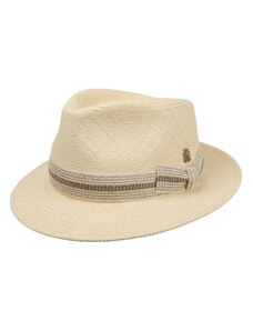 Mayser Luxusný panamský klobúk Fedora Bogart s béžovou stuhou - ručne pletený, UV faktor 80 - Pablito