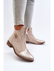 Kesi Women's flat boots with zipper, beige Loratie