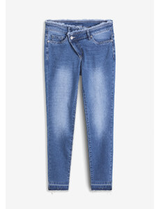 bonprix Skinny džínsy s asymetrickým pásom, farba modrá, rozm. 48