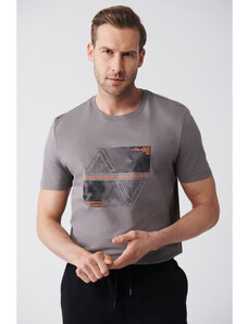 Avva Men's Anthracite 100% Cotton Crew Neck Front Printed Regular Fit T-shirt