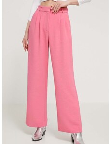 Nohavice Abercrombie & Fitch dámske, ružová farba, rovné, vysoký pás