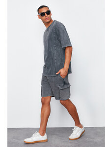 Trendyol Anthracite Regular/Normal Cut Antique/Pale Effect Shorts with Cargo Pockets & Bermuda
