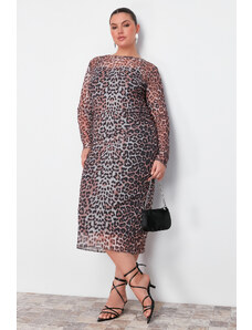 Trendyol Curve Viacfarebné leopardí vzorované tylové midi šaty