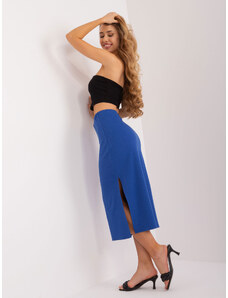 LAKERTA Modrá midi elastická sukňa s rázporkami po bokoch