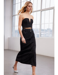Trendyol Collection Čierna pruhovaná sukňa s dlhým pásom z limitovanej edície