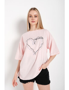 Know Dámske tričko s pruhovanou postavou Srdce Powder Pink