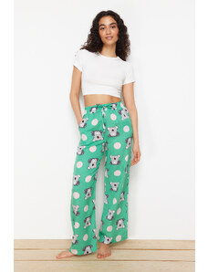 Trendyol Collection Zeleno-viacfarebný zvierací vzor Viskózové tkané pyžamové nohavičky