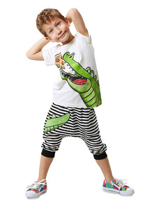 Denokids Chlapčenské tričko s pizza krokodílom Capri Shorts Set
