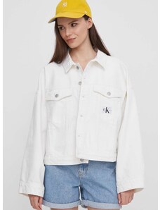 Rifľová bunda Calvin Klein Jeans dámska,béžová farba,prechodná,oversize,J20J223430