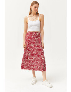 Olalook Dámska veľká sedmokráska červená dlhá sukňa s elastickým vzorom v páse