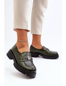 Kesi Women's leather loafers with embellishments, dark green, Loraleima