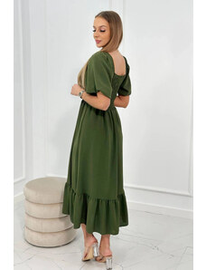 K-Fashion Šaty s hebučkým výstrihom v khaki farbe