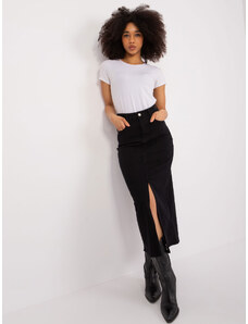 Fashionhunters Čierna džínsová sukňa s rozparkom vpredu