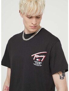 Bavlnené tričko Tommy Jeans pánsky,čierna farba,s potlačou,DM0DM18574