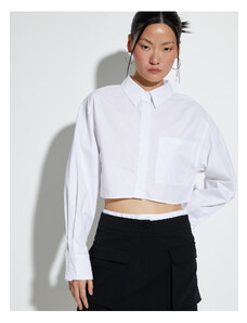 Koton Crop Poplin Shirt Long Sleeve Relax Fit Buttoned Pocket Detailed