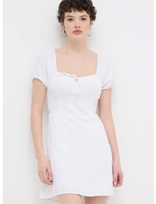 Ľanové šaty Hollister Co. biela farba, mini, áčkový strih