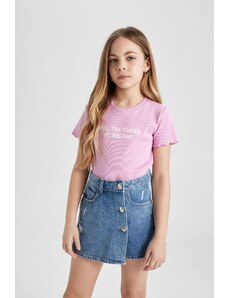 DeFacto Dievčenské tričko Slim Fit s rebrovanou košieľkou a krátkym rukávom B6689a824sm
