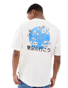 Only & Sons relaxed fit t-shirt with Japanese blossom back print in white
