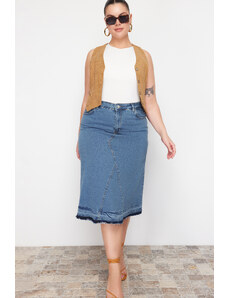 Trendyol Curve Modrá bloková džínsová sukňa