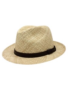KASTORI Slamený klobúk s koženou stuhou - Fedora Bogart